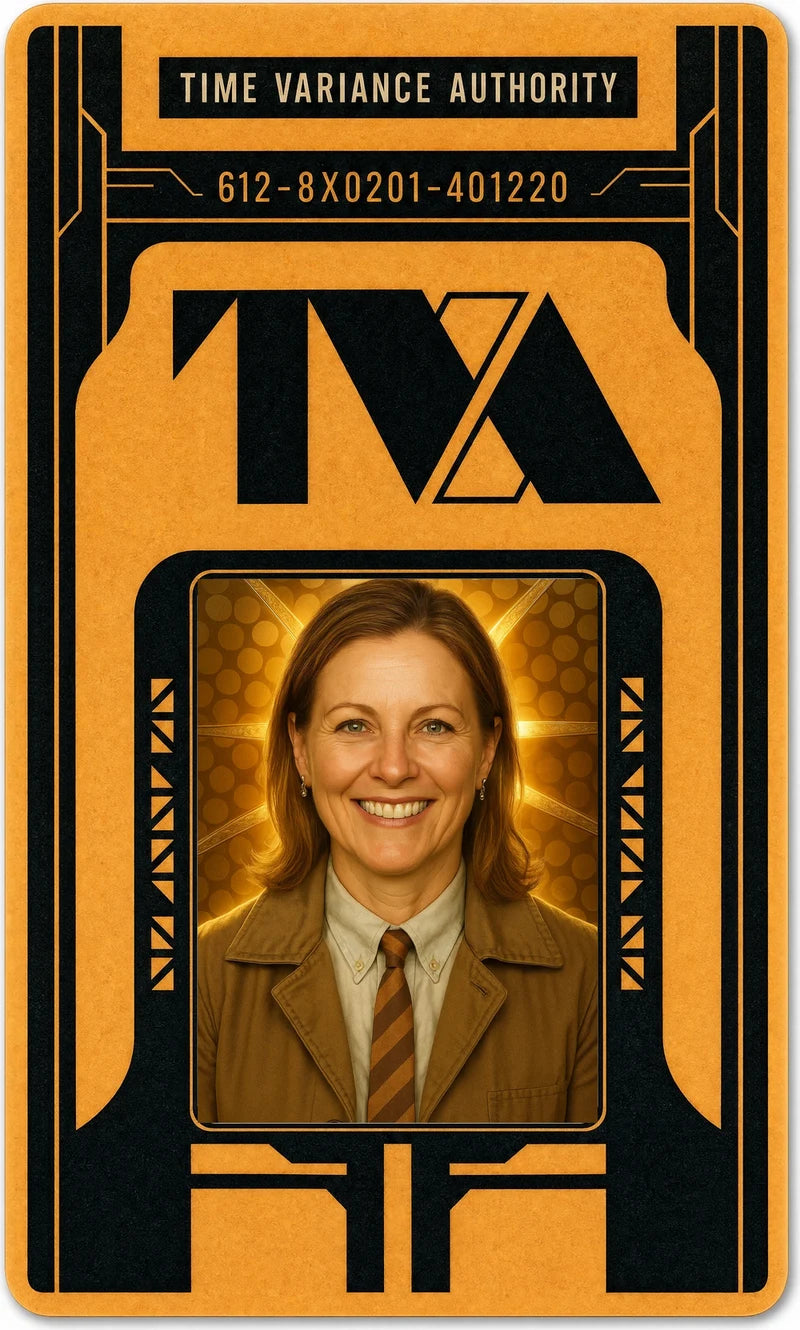 Example TVA ID badge with a styled customer portrait