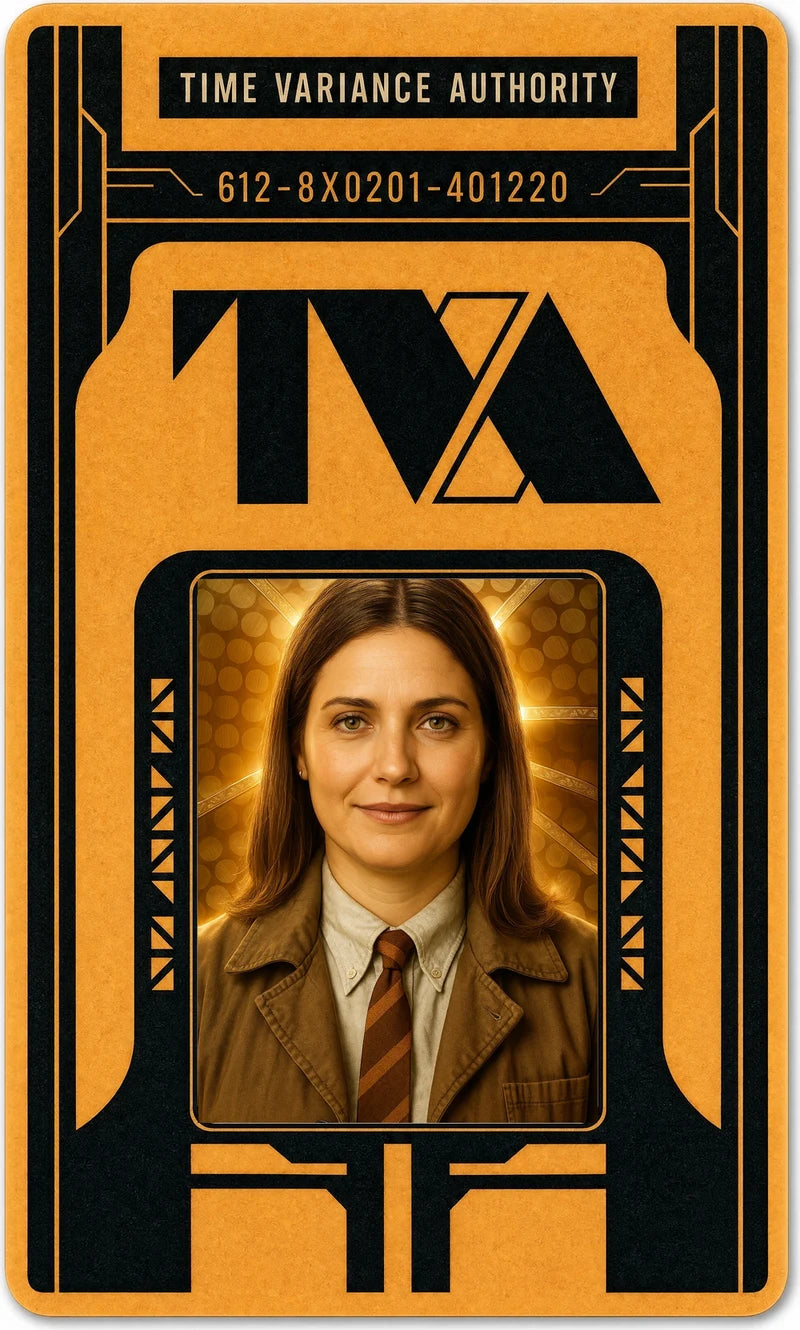 Example TVA ID badge with a styled customer portrait
